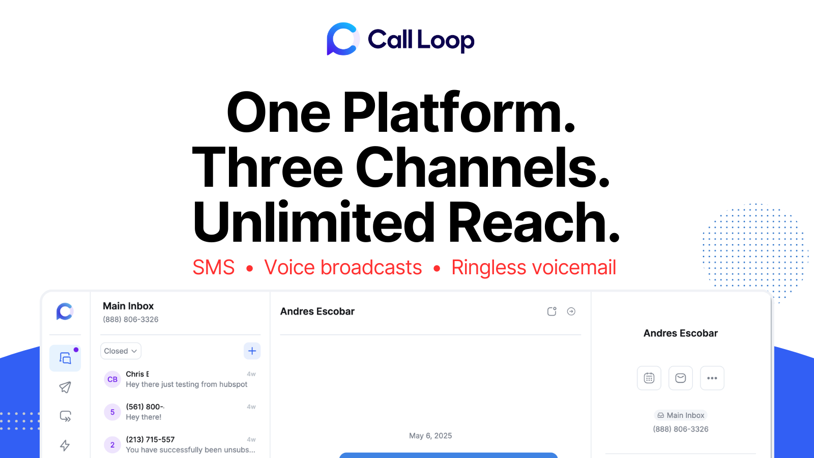 All-in-one SMS, voice, and ringless voicemail for HubSpot